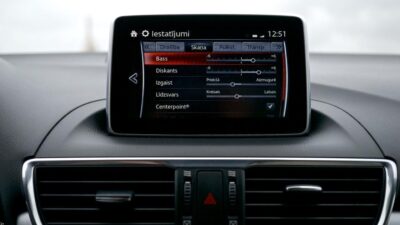 Tela de carro mostrando interface de espelhamento de smartphone com mapa