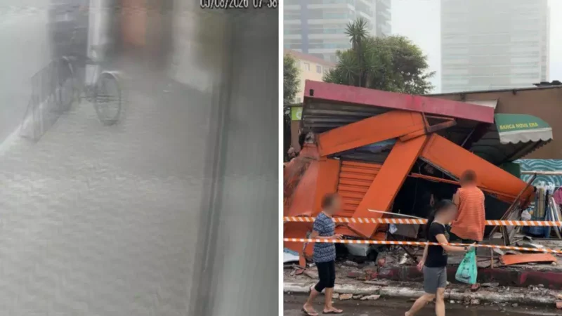 Inseto no carro provoca acidente que destruiu banca de jornais em Praia Grande