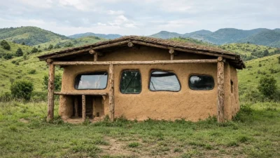 Deixou a cidade para construir a própria casa de terra nas serras: usou 12 cristais de para-brisas de carros, barro e madeira, na Argentina