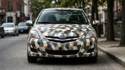 Especialista cobre Toyota Yaris com adesivos e o torna invisível a câmeras de leitura de placas com IA